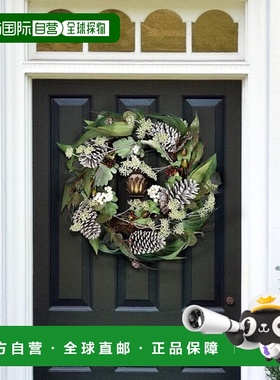 自营 safavieh人造 24 英寸桉树和浆果花环带松果 - 多 美国奥莱