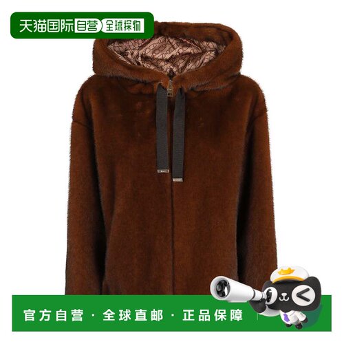 自营herno人造毛皮飞行员夹克，搭配水貂毛效果-棕色 美国奥莱直