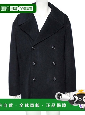 自营Emporio Armani Navy Blue Cashmere Double Breasted Coat -
