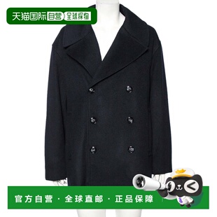 自营Emporio Armani Navy Blue Cashmere Double Breasted Coat -
