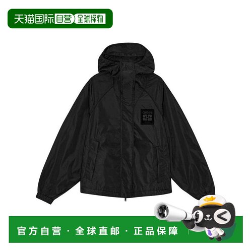 自营ganniOversized Recycled Polyamide Hooded Jacket - black
