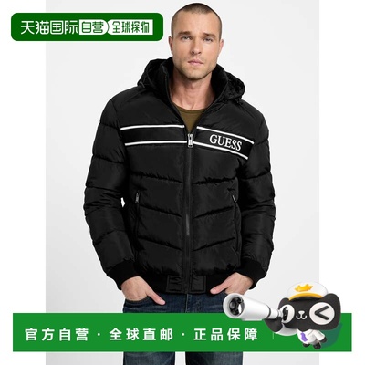 自营guessEco Pietros Padded Hooded Jacket - black 美国奥莱直