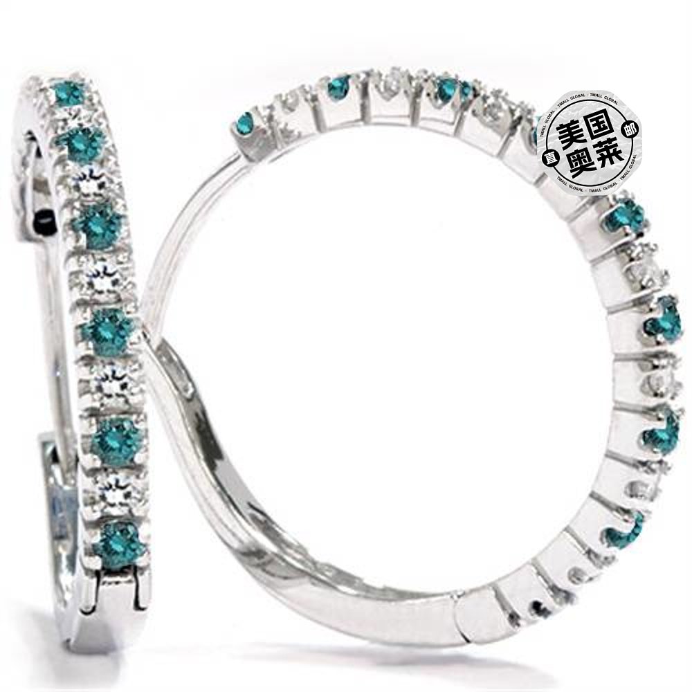 pompeii31/2ct Blue & White Diamond Hoops 10K White Gold - 10 饰品/流行首饰/时尚饰品新 耳环 原图主图