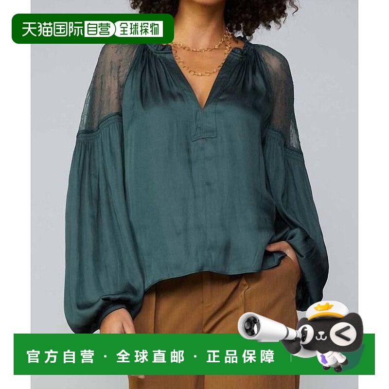 自营current airShannie蕾丝泡泡袖上衣,绿色 美国奥莱直发