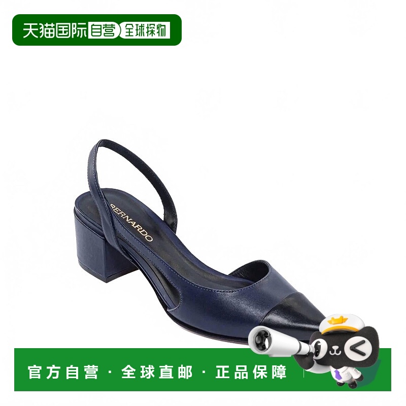 自营bernardo女式Monroe斜背凉鞋，深海军蓝仿古小牛皮/黑色漆皮