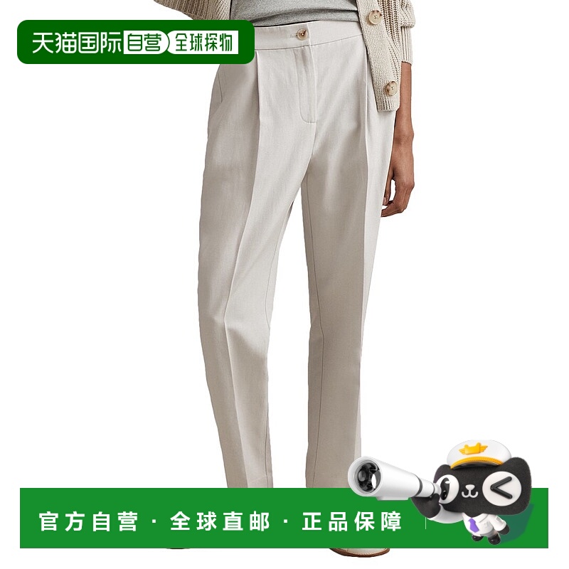 自营 Reiss Farrah亚麻混纺锥形长裤-灰色 美国奥莱直发直筒裤