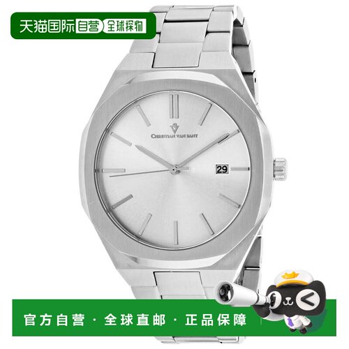 自营Christian Van Sant Men's Octavius Slim Silver Round 42mm