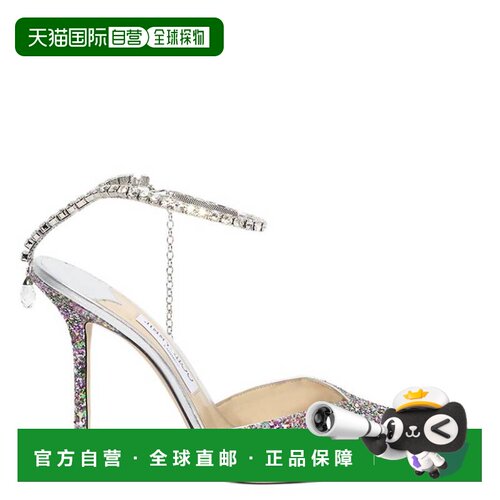 自营Jimmy Choo Saeda 100粗闪光高跟鞋-五彩纸屑/水晶 美国奥莱