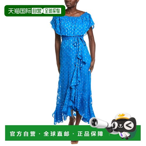 自营Maison Tara Clip Chiffon With Foil Short Sleeve Midi Dre