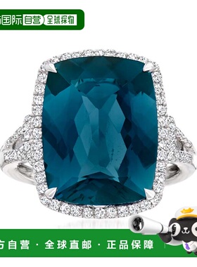 自营 ross-simons罗斯-西蒙斯伦敦蓝托帕石和 . 14kt 白金钻石戒