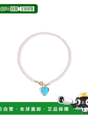 自营 classicharmsEsmee 天蓝色釉心形吊坠珍珠项链 - 天蓝色 美