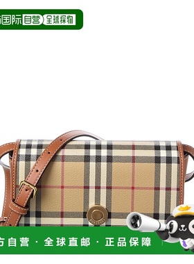 自营 Burberry Check-E-Canvas&Leather Crossbody-棕色 美国奥莱