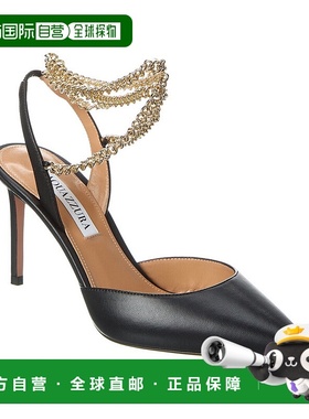 自营 Aquazzura Flash 85 皮革露跟高跟鞋 - 黑色 美国奥莱直发
