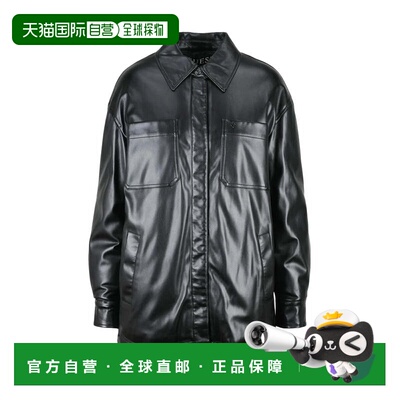 自营guessBlack Polyurethane Women's Faux Leather Coat - grey