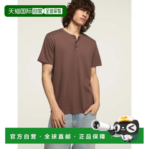 自营lucky brandLucky品牌男士Supima短袖Henley-中号深紫色 美国
