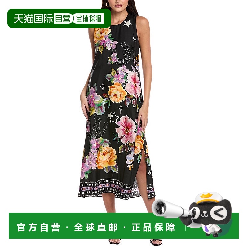 自营 Johnny Was Karolina丝绸混纺茶长连衣裙-黑色 美国奥莱直发