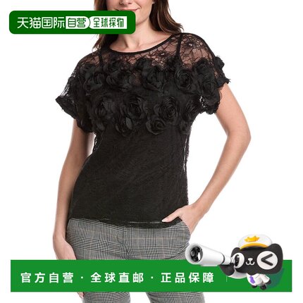 自营Anne Klein Bateau Lace Pullover - black 美国奥莱直发