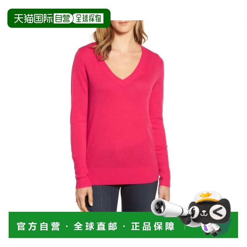 自营 halogen卤素羊绒亮色经典V领毛衣Sz Xs粉红色 美国奥莱直发