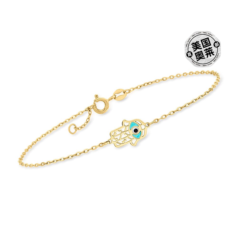 ross-simons 意大利多色珐琅 hamsa 手链 14 克拉黄金 6.5 英寸