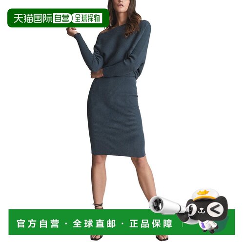 自营Reiss Lara褶皱针织紧身连衣裙-teal 美国奥莱直发