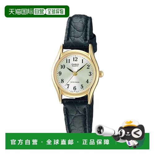 自营Casio Women’s Gold-Tone Case Black Leather Band Analog