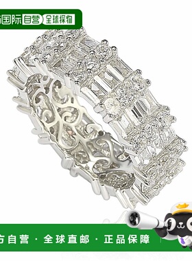 自营 Suzy Levian 纯银立方氧化锆白色长方形现代永恒戒指 - 白色