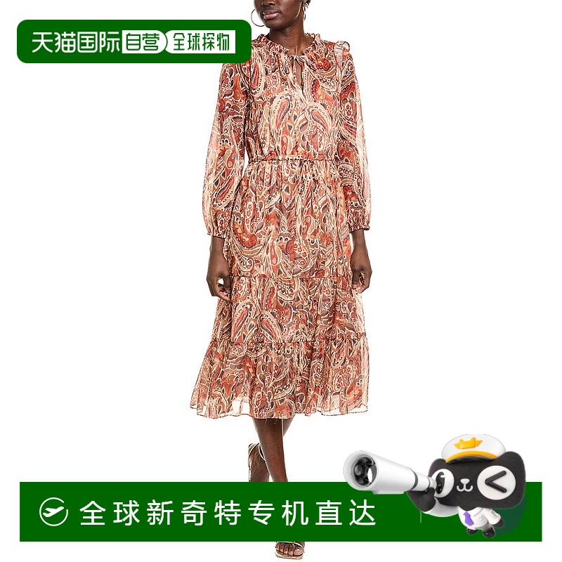 自营 Julia Jordan Lurex雪纺迷笛连衣裙-棕色 【美国奥莱】直发