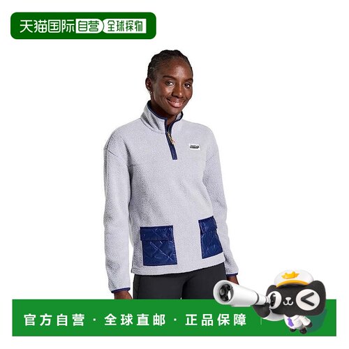 自营Saucony休息夹克女士灰色Sherpa四分之一拉链长袖GBO159-灰色