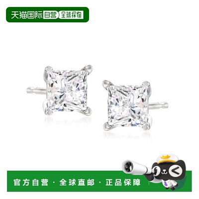 自营Ross-Simons Princess-Cut CZ Stud Earrings in 14kt White
