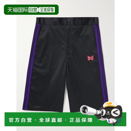 1h可退 香港直邮潮奢 Needles 男士 阔腿网状装饰刺绣斜纹布短裤
