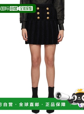 1h可退 香港直邮潮奢 Balmain 巴尔曼 女士 黑色压褶短裙 AF1LB65
