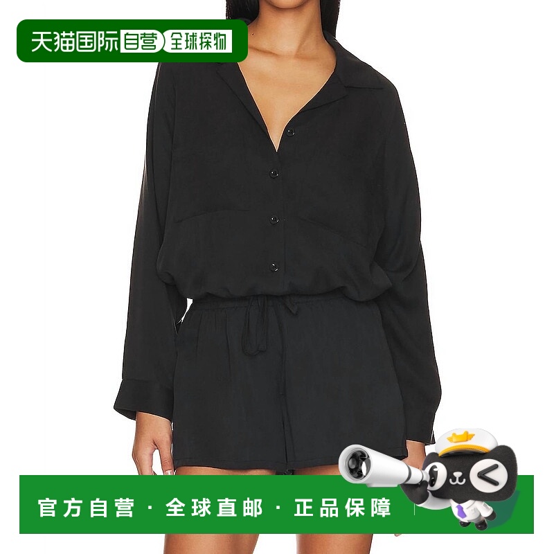 自营lnaDrawstring Button Up Shirt In Black - black 美国奥莱