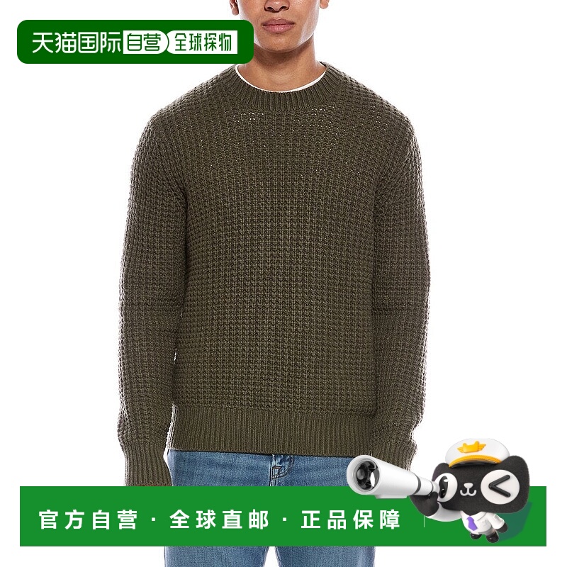 自营Vince Macro华夫格羊毛和羊绒混纺圆领毛衣-绿色 美国奥莱直