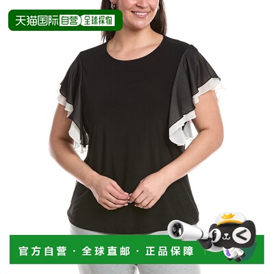 自营Anne Klein Plus Layered Flutter Sleeve Top - black 美国