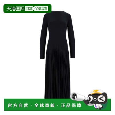 自营fabiana filippi夜蓝棉毛百褶中长款连衣裙-黑色 美国奥莱直