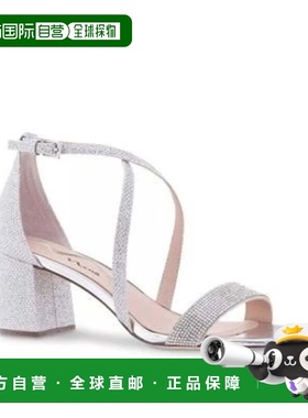 自营Nina Neville Strappy Womens Silver Rhinestone Block Heel