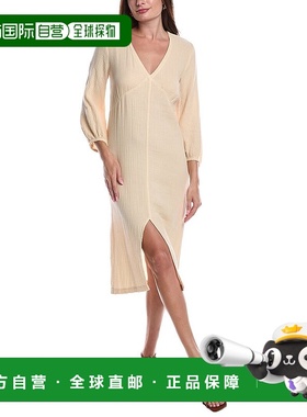 自营 Nation LTD Olpa Ballon袖V领Midi连衣裙-棕色 美国奥莱直发