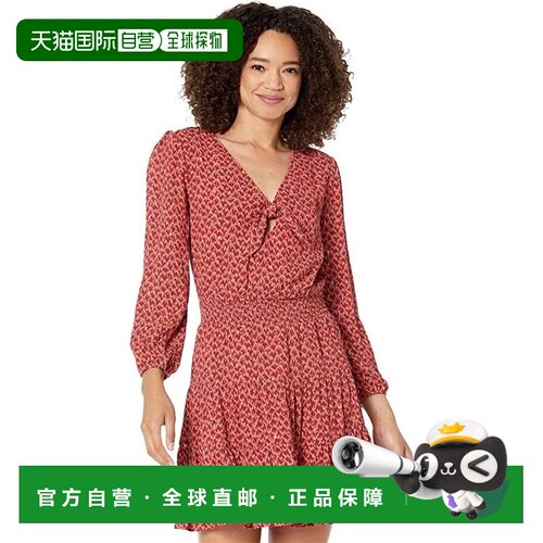 自营Paige Sandee连衣裙女式红色印花分层褶边A字型JDM1007-红色