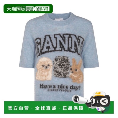 自营ganniLight Blue Alpaca Logo Sweater With Embroidered Des