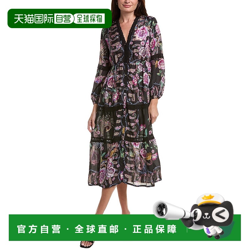 自营Johnny Was womens  Leda Silk Dress, s, Black - black 美