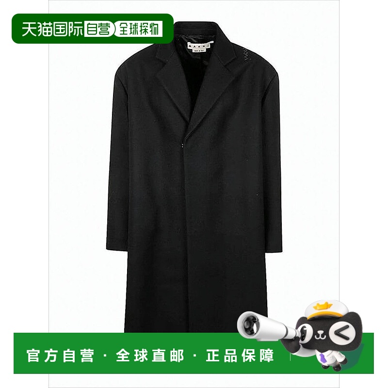 自营marniBlack Wool Coat With Oversized Silhouette And Desig