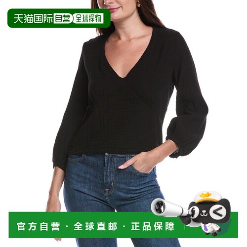 自营 Nation LTD Maribeth气球袖V领上衣-黑色 美国奥莱直发女装