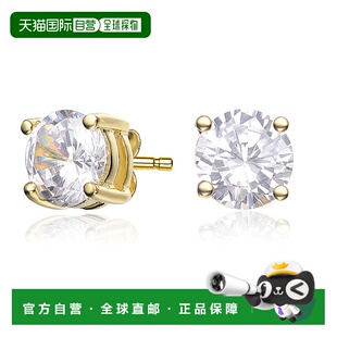 自营 GENEVIVE 纯银镀金方晶锆石单石耳钉 美国奥莱直发配饰