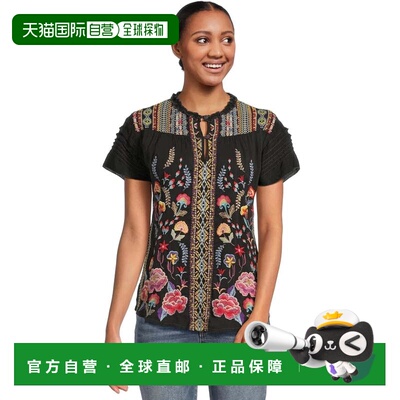 自营Women's Johnny Was Lafaret Blouse Black Floral Cupro Cap