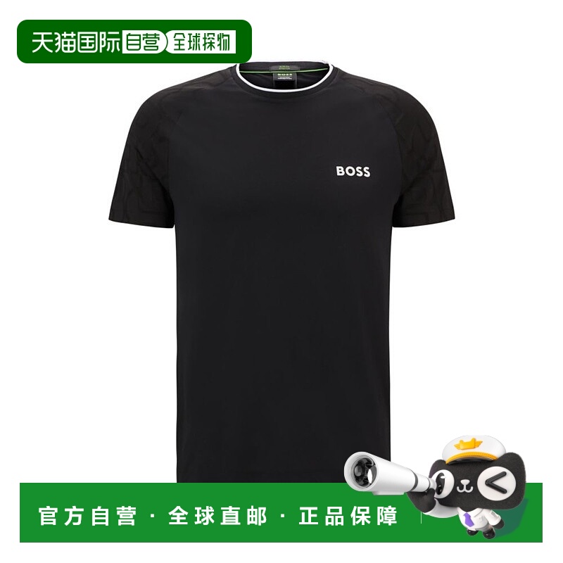自营bossx Matteo Berrettini弹力针织T恤，带有标志性细节-黑色