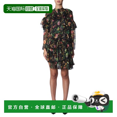 自营msgmAsymmetrical Layered Ruffled Mini Dress - black 美国
