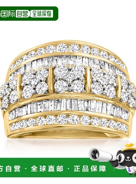 自营 14 克拉黄金 Ross-Simons 圆形和长方形钻石多排戒指 - 白色