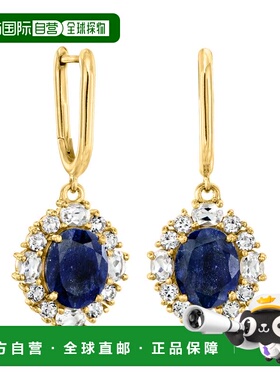 自营Ross-Simons Sapphire and White Topaz Drop Earrings in 18