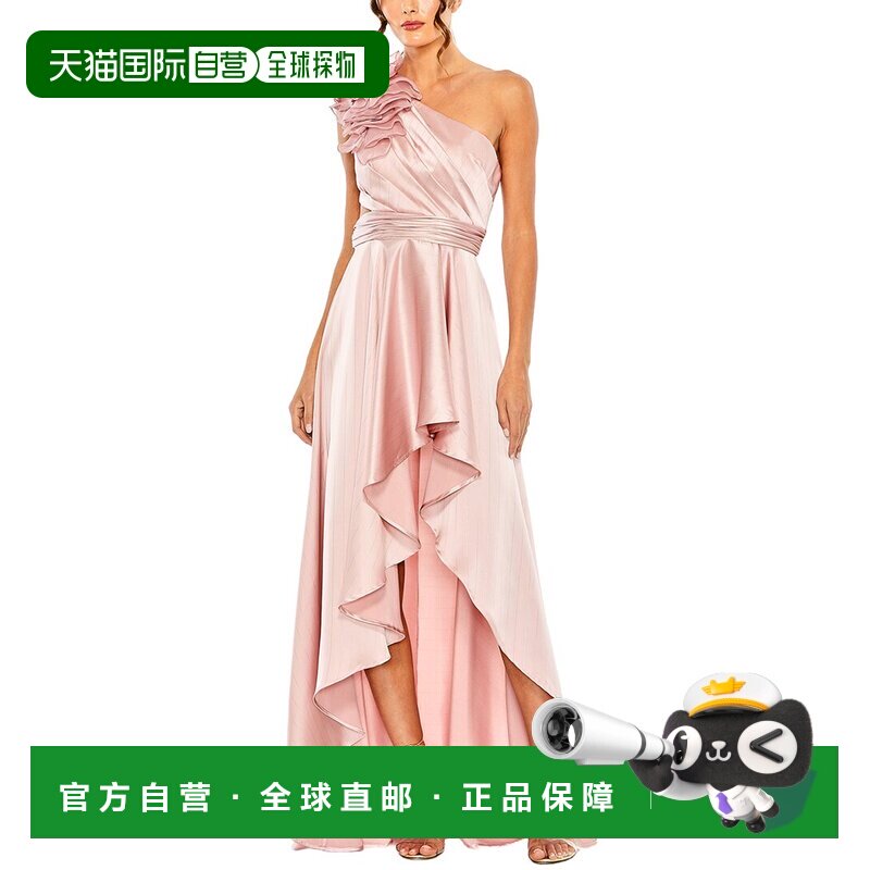 自营Mac Duggal荷叶边单肩高领礼服-红色 美国奥莱直发连衣裙长裙