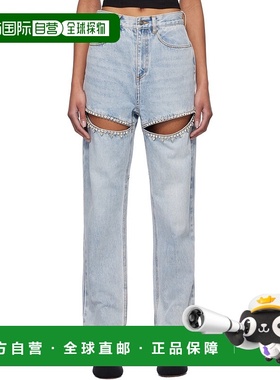 1h可退 香港直邮潮奢 AREA 女士 蓝色 Crystal Slit 牛仔裤 0000P